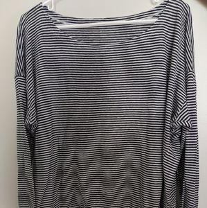 Eileen Fisher organic linen black and white stripe shirt